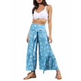 thumbnail image 3 of Women Boho High Waist Wide Leg Pants Summer Casual Flower Print Palazzo Flowy Front Ties Beach Trousers Bohemian Clothes, 3 of 8