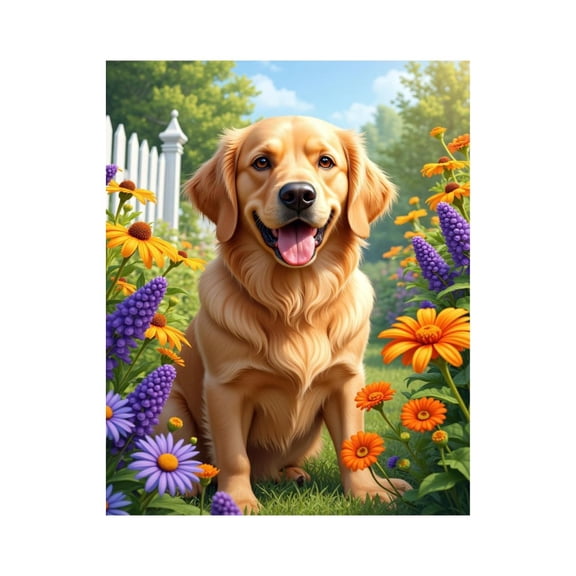 Paint by Numbers Kit for Adults, Golden Retriever Flower Garden Paint by Numbers, Easy Paint by Numbers Kit for Adults Beginner, DIY Adult Paint by Number Kits on Canvas, 12x16in Home Decor