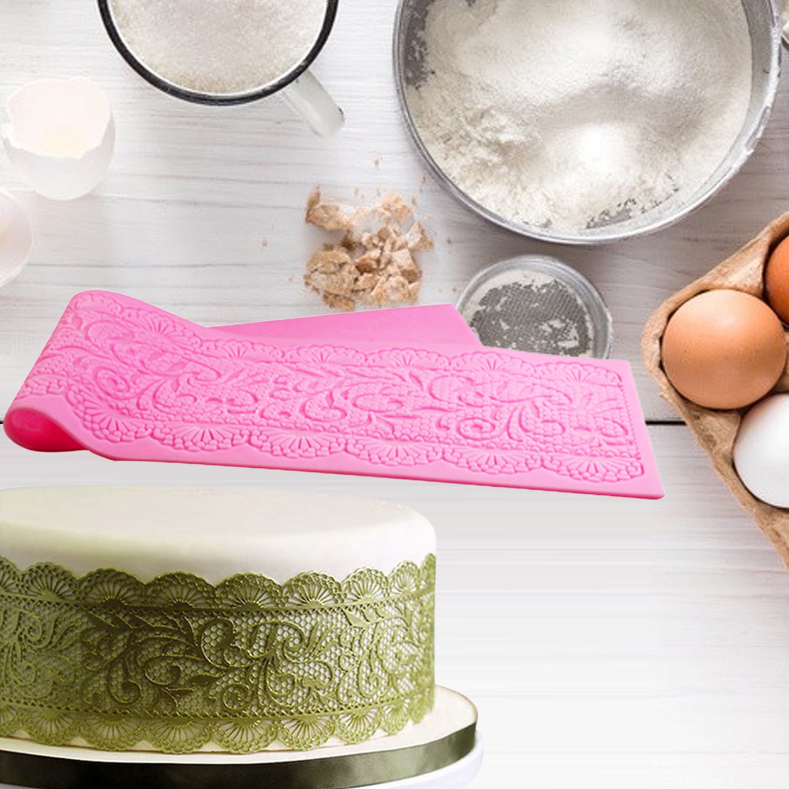Amazon.com: Warmoor Silicone Cake Fondant Mat, Rose Impression Lace Mold  (16 x 12 inches, Pink Rose): Home & Kitchen