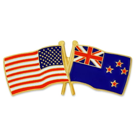 PinMart's USA and New Zealand Crossed Friendship Flag Enamel Lapel Pin