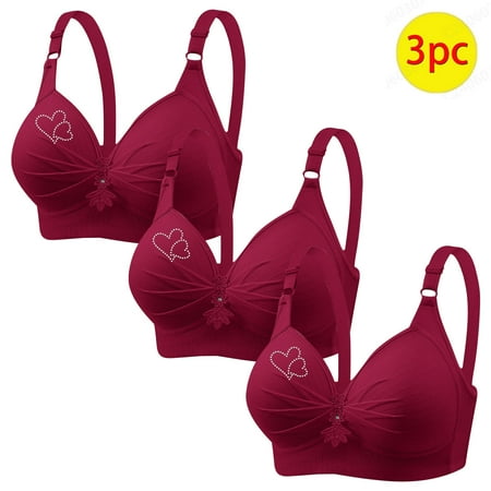 GERsome Pack of 3 Assorted Color Comfortable Full Coverage Bra for Women Wireless Bras with Soft Support Plus Size Everyday Bras 3PC#Red S