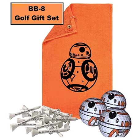 BB8 Golf Towel Set- Includes One BB8 16"x26" Orange Golf Towel- 3 BB8 Golf Balls- 15 "May The Course Be With You" Imprinted Golf Tees