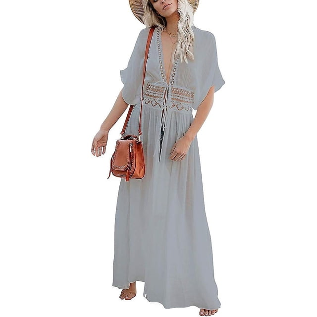 Cárdigan tipo kimono de playa larga para mujer, traje de baño de bikini con frente abierto y cordón (xxxl) Rojo Verde Cocina, Decoración y Otros