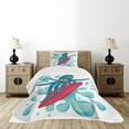 thumbnail image 4 of Ambesonne Ride the Wave Quilted Bedspread Set 2 Pcs, Surfer Octopus, Twin Size, Petrol Blue Turquoise, 4 of 5