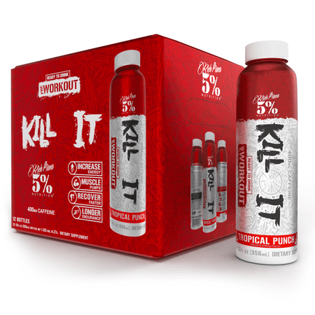 5% Nutrition Kill It Ready-to-Drink High Stim Pre Workout | 400mg Caffeine Energy Drink | Extreme Pump, Endurance, Focus & Hydration | Citrulline, Beta Alanine, Taurine | 12 Pack (Tropical Punch)