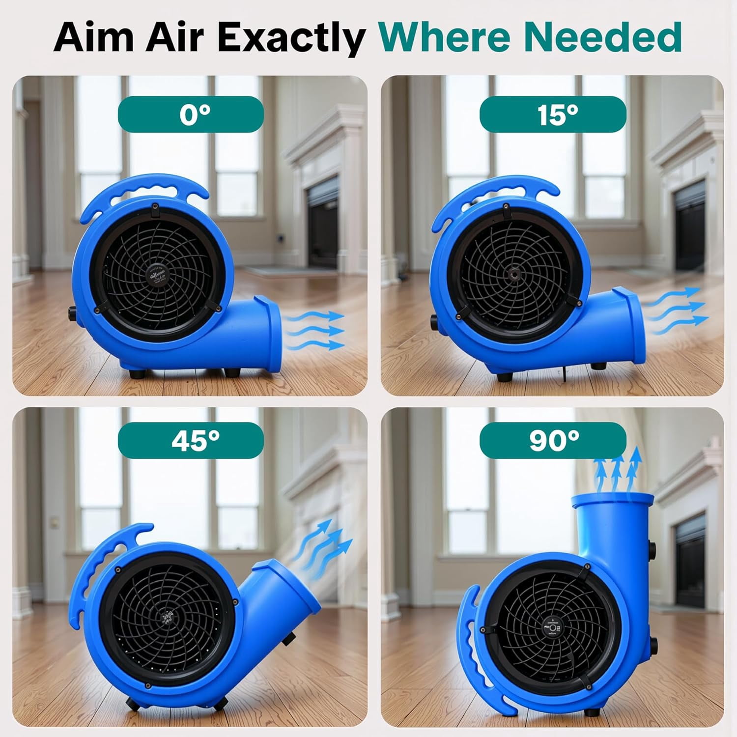 SereneLife Air Mover, 3-Speed Blower Fan with Adjustable Angle,2500 CFM Airflow, Portable Dryer for Ventilation, Circulation, and Drying in Homes, Garages, and Worksites, Blue
