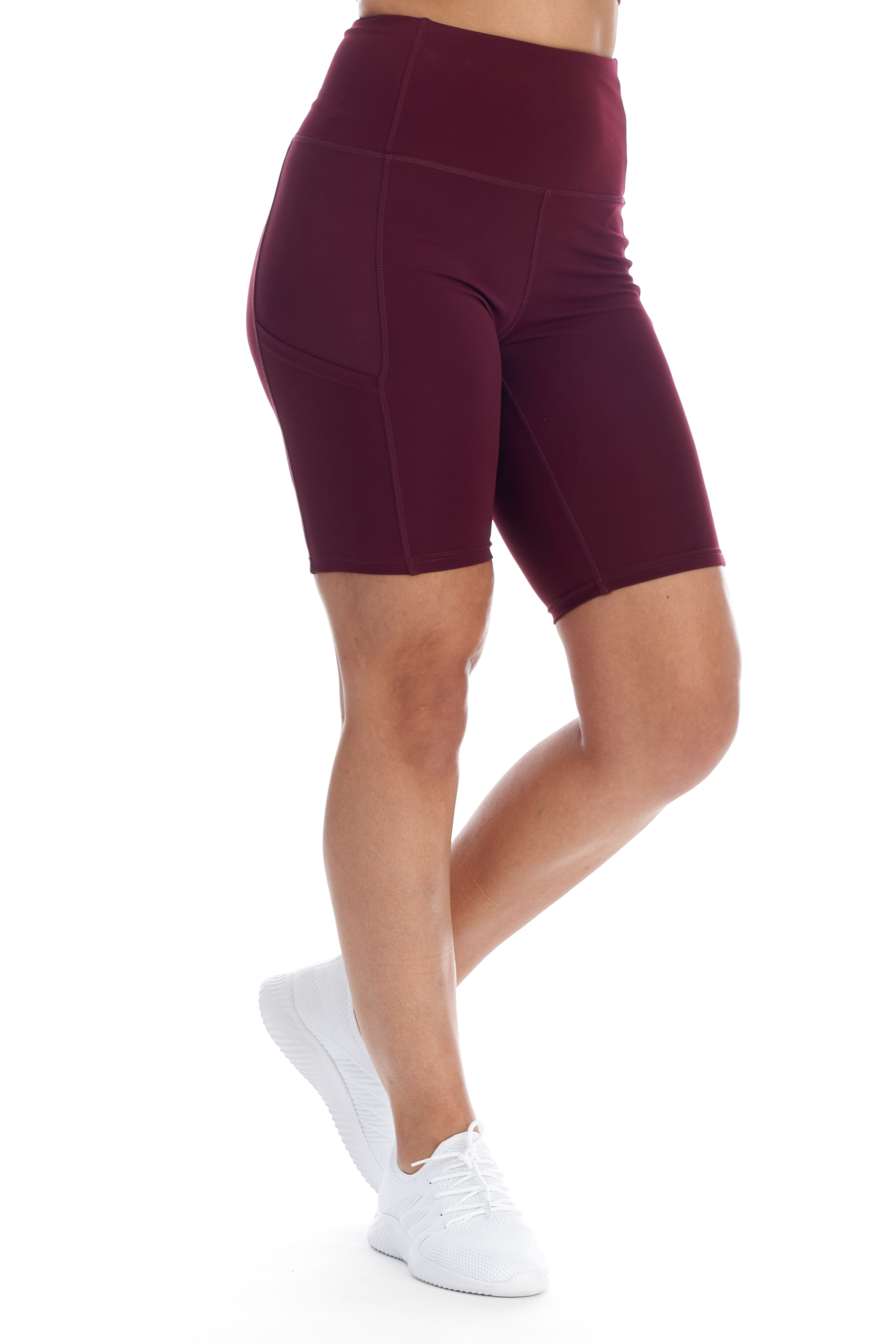 BSP Women's Active High Waist Biker Shorts With Mesh Panel & Pockets