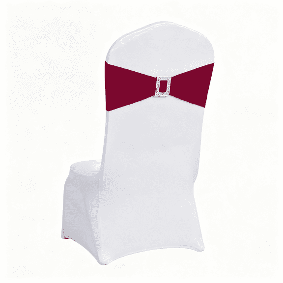 AUQ 60 Pcs Spandex Chair Sashes Bows Stretch Chair Cover Band with Buckle Slider Universal Elastic Chair Ties for Wedding Banquet Party Event Decoration (Burgundy)