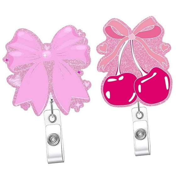 2 Pcs Retractable Keychain Bows Name Card Holder Acrylic Badge Reels for School
