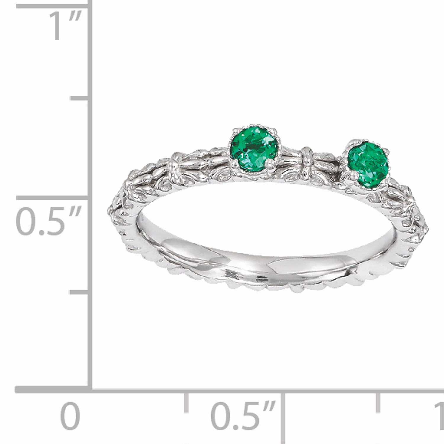 Created Emerald Sterling Silver Two-Stone Ring
