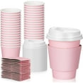 thumbnail image 1 of 48 Pcs 12 oz Disposable Coffee Cups with Lids and Sleeves Bulk, Insulated Hot Chocolate Paper Cup for Hot and Cold Beverage Water Juice Cocoa Tea Party Restaurants Travel Supplies (Pink), 1 of 7