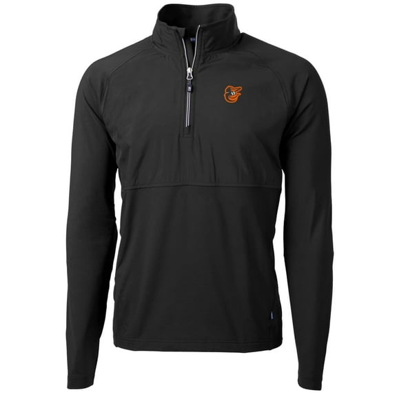 Men's Cutter & Buck Black Baltimore Orioles Adapt Eco Knit Hybrid Recycled Quarter-Zip Pullover Jacket