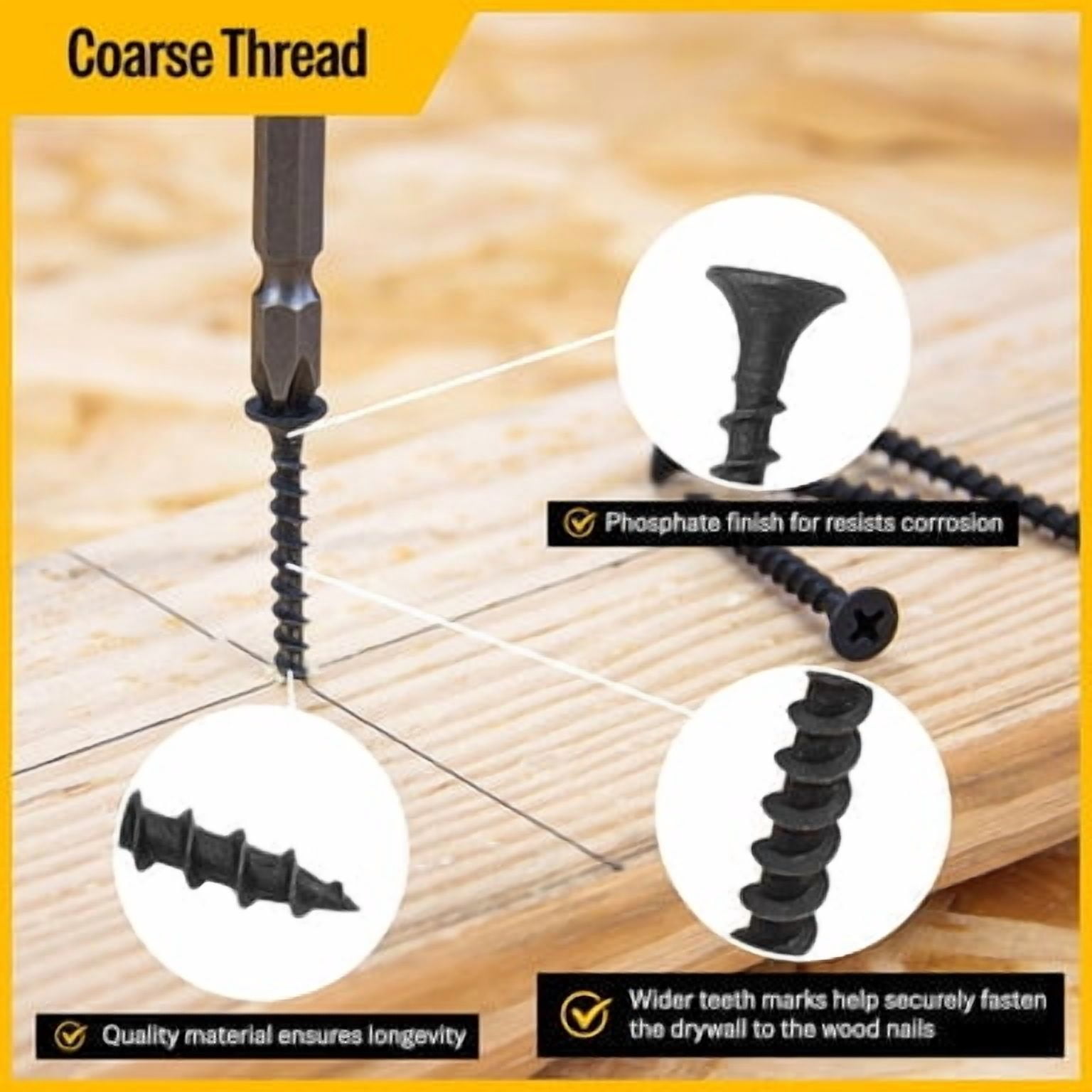 MEITE Drywall Screws, #6 x 1-1/4" Coarse Thread Wood Screws for Drywall, Wood and Furniture (40 LBS)