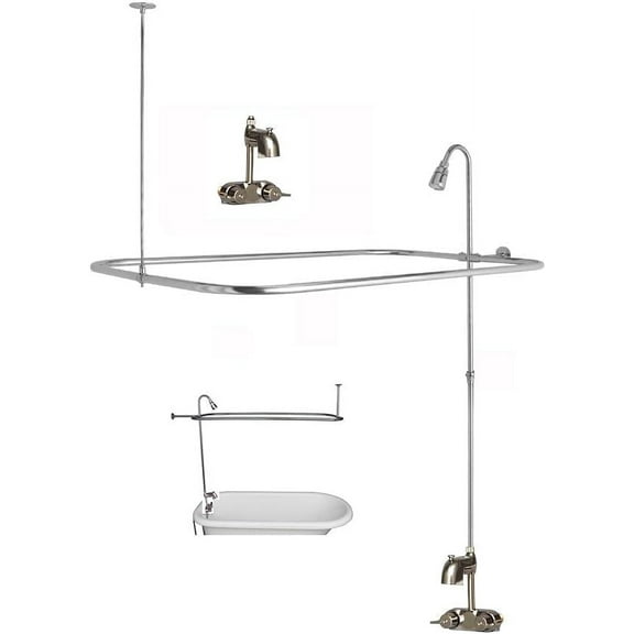 Add-A-Shower Kit for Claw foot Clawfoot Tub includes shower curtin surround and Code Faucet Spout
