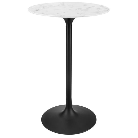 Bar Table, White Black, Artificial Marble, Metal Steel, Round, Pub Cafe Bistro Dining Kitchen Hospitality Restaurant, Modern Contemporary HB33256