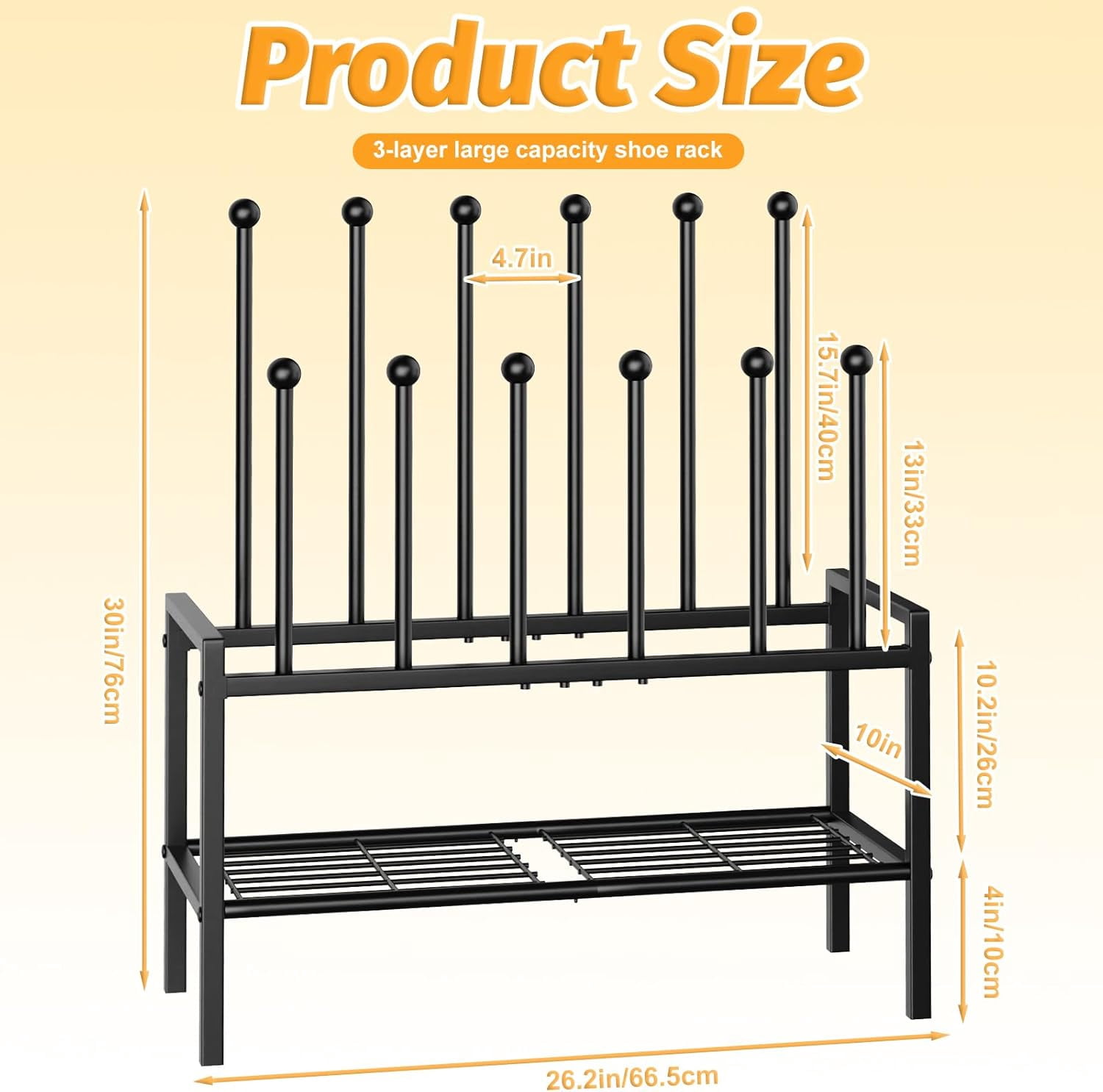 Tall Boot Shoe Rack,FreeStanding Metal Shoe Racks with 12 Long Posts Holds 6 Pairs,Boot Shelf Storage Organizer for Closet Entryway Floor Bedroom Outdoor, Black