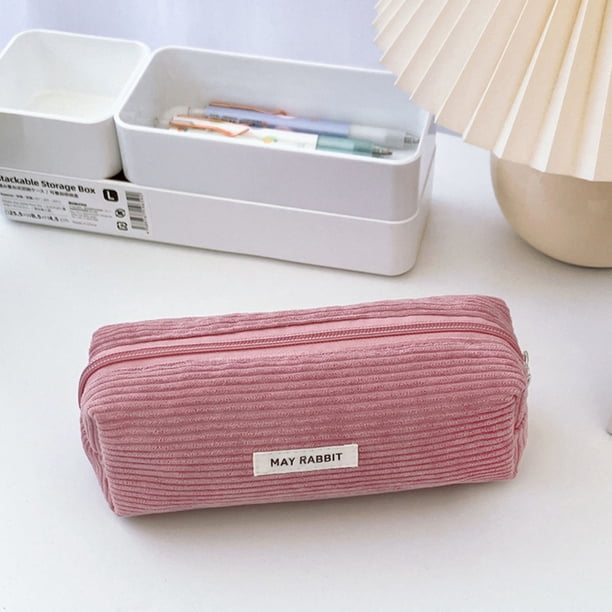 Estuche para lápices de pana retro de color sólido, de gran capacidad, para estudiantes, para guardar artículos de papelería, bolso de maquillaje portátil, bolso de mano de alta gama, estuche para láp