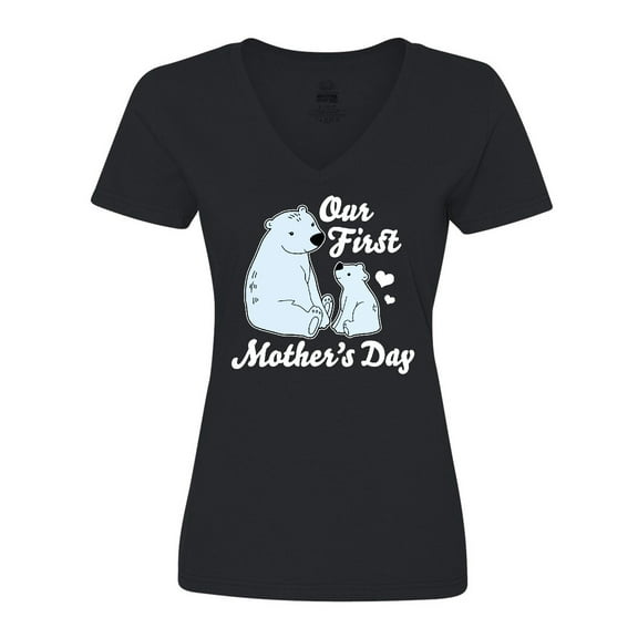 Inktastic Our First Mothers Day with Polar Bears Women's V-Neck T-Shirt