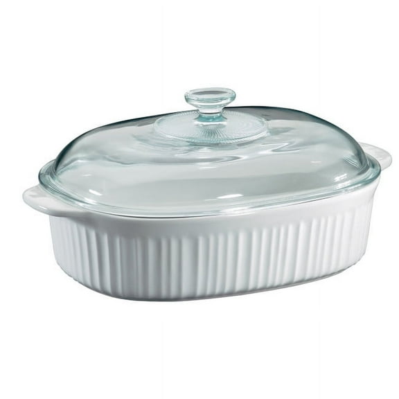 CorningWare French White, Oval Casserole Dish with Glass Cover, 4 Quart