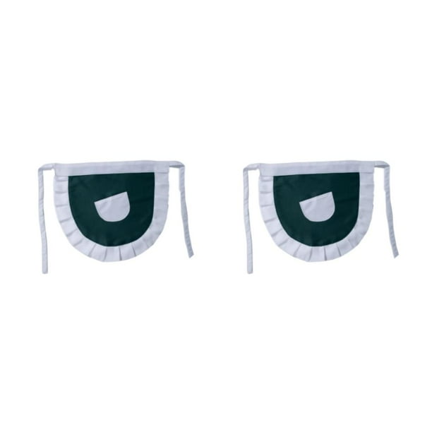 Matsuzay Delantal de poliéster color sólido cocina moderna lindo café casa traje camarera medio delantal cintura babero con bolsillo verde Verde 2piezas