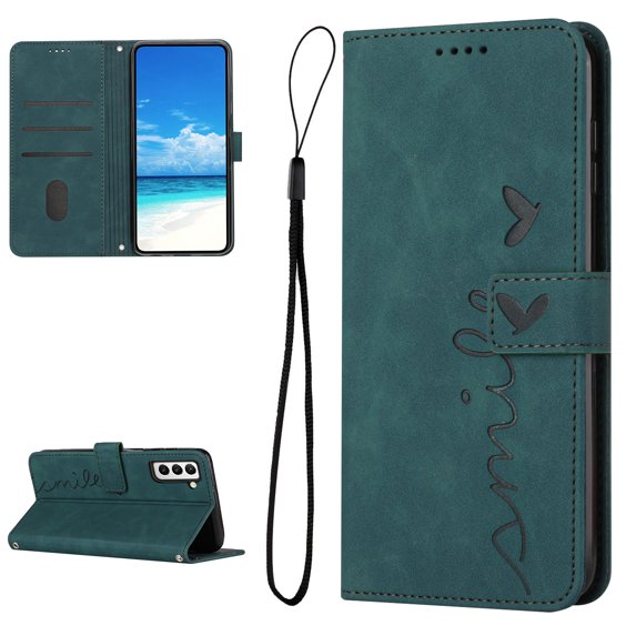 Feishell for Samsung Galaxy S23 Plus Wallet Case,for Women Men,Love Heart Pattern Embossed Plain PU Leather Magnetic Clasp Credit Card Slots Folio Flip Kickstand Phone Cover,Green