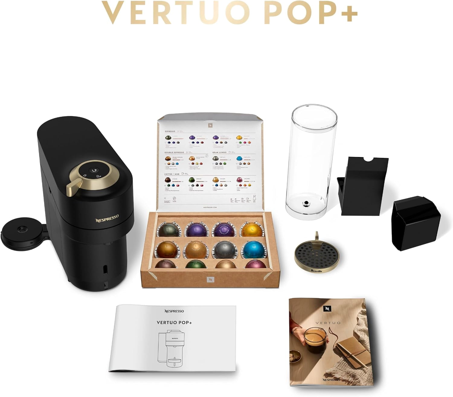 Festive Vertuo Pop+ Coffee and Espresso Maker, Matte Black Gold