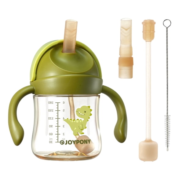 Joypony Baby Sippy Cup, Spill Proof Weighted Straw with Handle, PPSU, for Babies and Toddlers 1-3 Years, 6 oz, Green