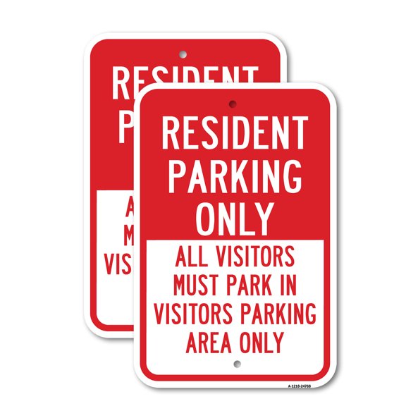 (2 Pack) Resident Parking Only All Visitors Must Park In Vi | 18" X 24" Heavy-Gauge Aluminum Sign | Rust Free Aluminum, Weather Resistant, Waterproof, Fade Resistant, 2 Pre-drilled