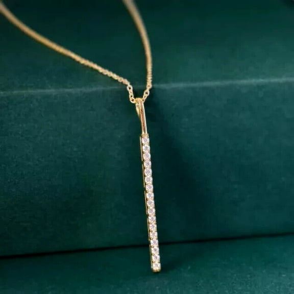 2Ct Round Cut Natural Moissanite Bar Pendant In 14K Yellow Gold Plated