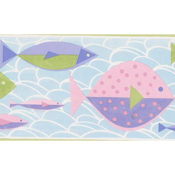 Concord Wallcoverings Wallpaper Borders Kids Pattern for Boys Girls Bedroom, Blue Purple Pink Green, 6.5 Inches by 15 Feet GU79240