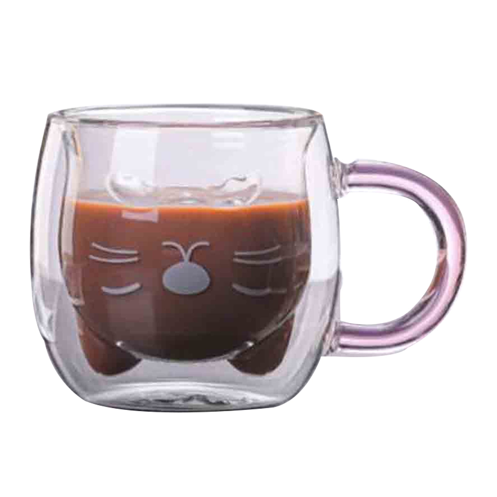 JASHII Glass Mugs Double Wall Glass Mug with Handle, Bear Cat Animal Double-Layer Glass Mug Coffee Cup, Christmas Mug Gift,Cute Tea Milk Cup. 