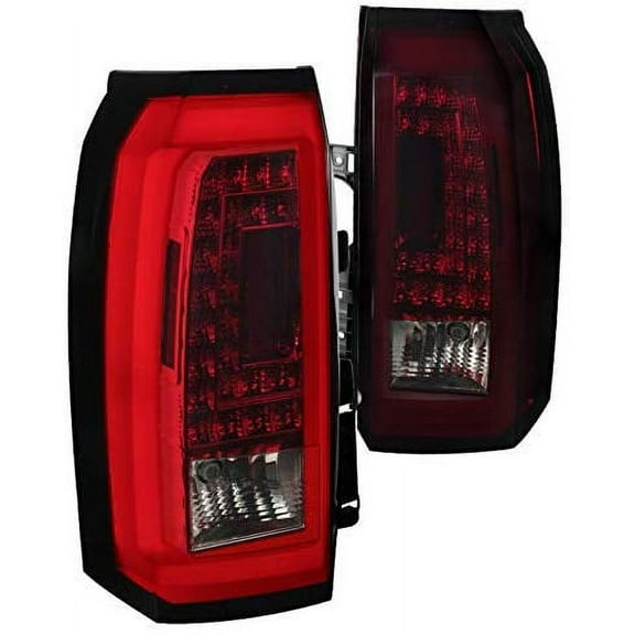 LED Light Bar Rear Tail Lights Brake Lamp Chrome Housing Red Smoke Lens Made For And Compatible With 2015 - 2018 Chevrolet Chevy Tahoe Suburban 15 16 17 18