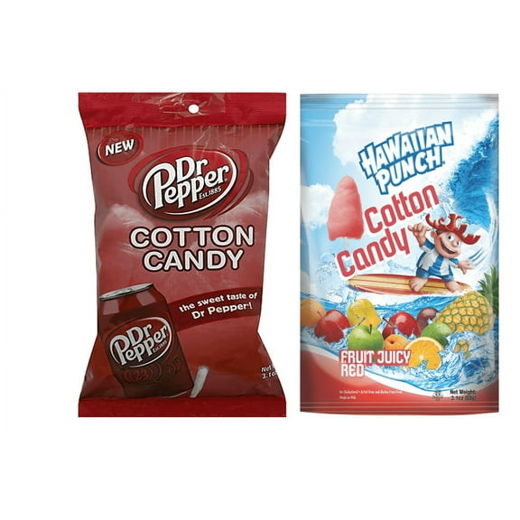 Dr. Pepper & Hawaiian Punch Flavored Cotton Candy, Variety 2-Pack 3.1 oz. Bags