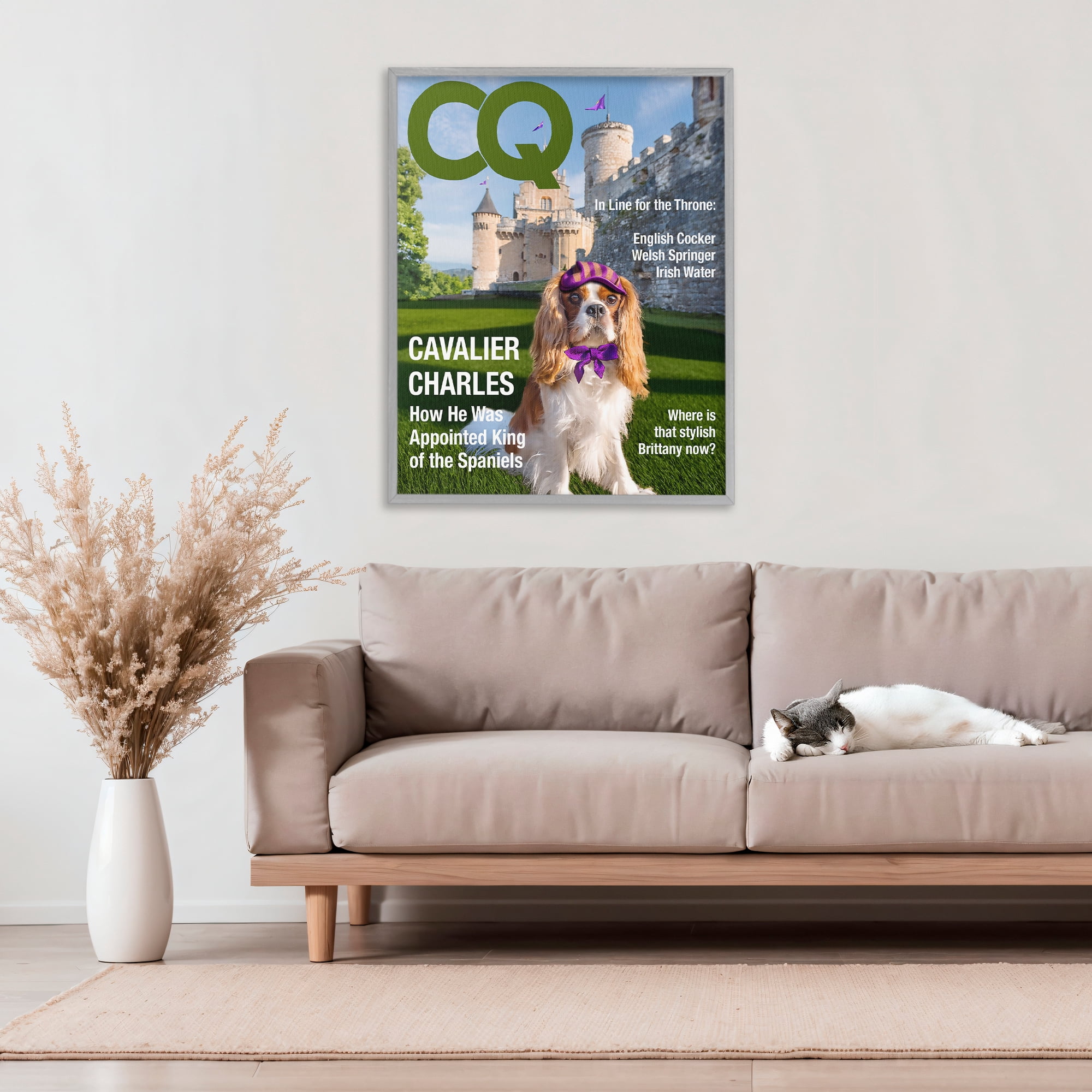 Stupell Industries Royal Cavalier Magazine Gray Framed Giclee Art, design by Grotto Studios