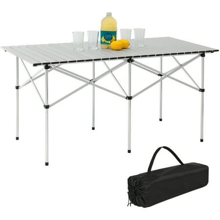Coleman Camping Tables - Best Choice Products 55in Portable Roll-Up Aluminum Table for Camping, Outdoor Cooking, Picnics w/ Carrying Bag - Silver