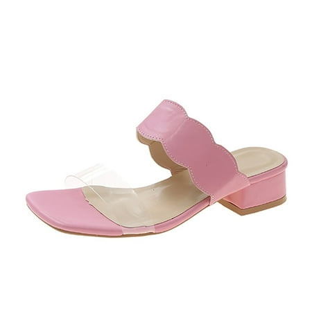 

WANYNG Fashion Summer Women Sandals Thick Heel Middle Heel Transparent Strap Open Toe Casual Solid Color Outdoor Lifestyle Sandals And Heels Size 11