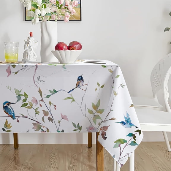 Spring Summer Tablecloth Spillproof Floral Rectangle Tablecloth Indoor/Outdoor Stain and Wrinkle Resistant Rectangle Table Cloth for Easter Picnic and Kitchen 60"x84"