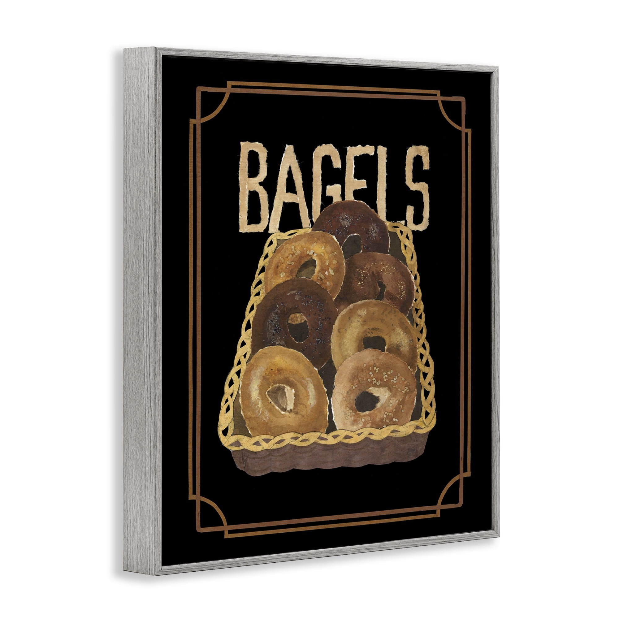 Stupell Industries Basket Of Bagels Food & Beverage Painting Gray Framed Art Print Wall Art, 24 x 30