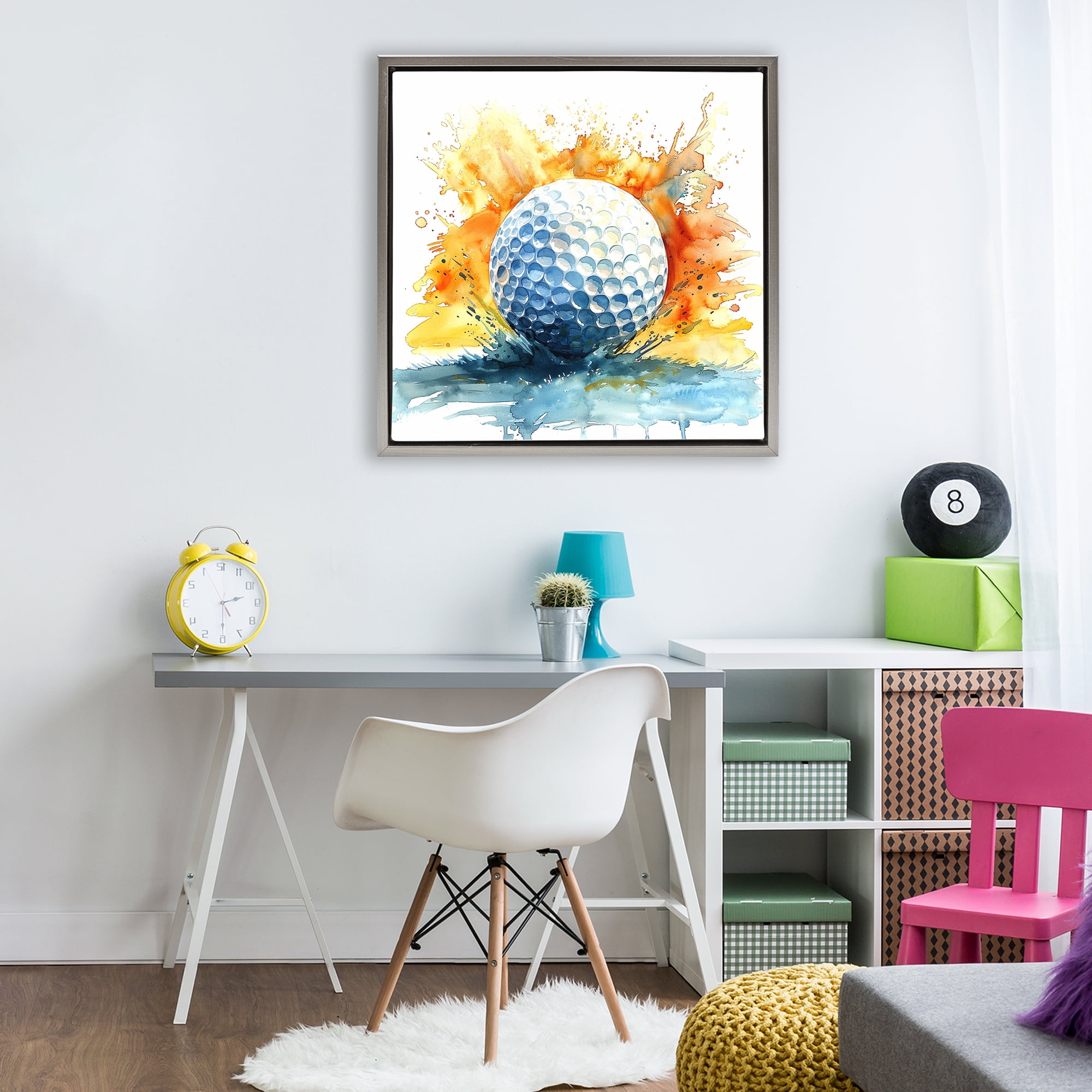 Stupell Industries Golf Splash Watercolor Burst Gray Framed Floater Canvas Wall Art, design by LSR Design Studio
