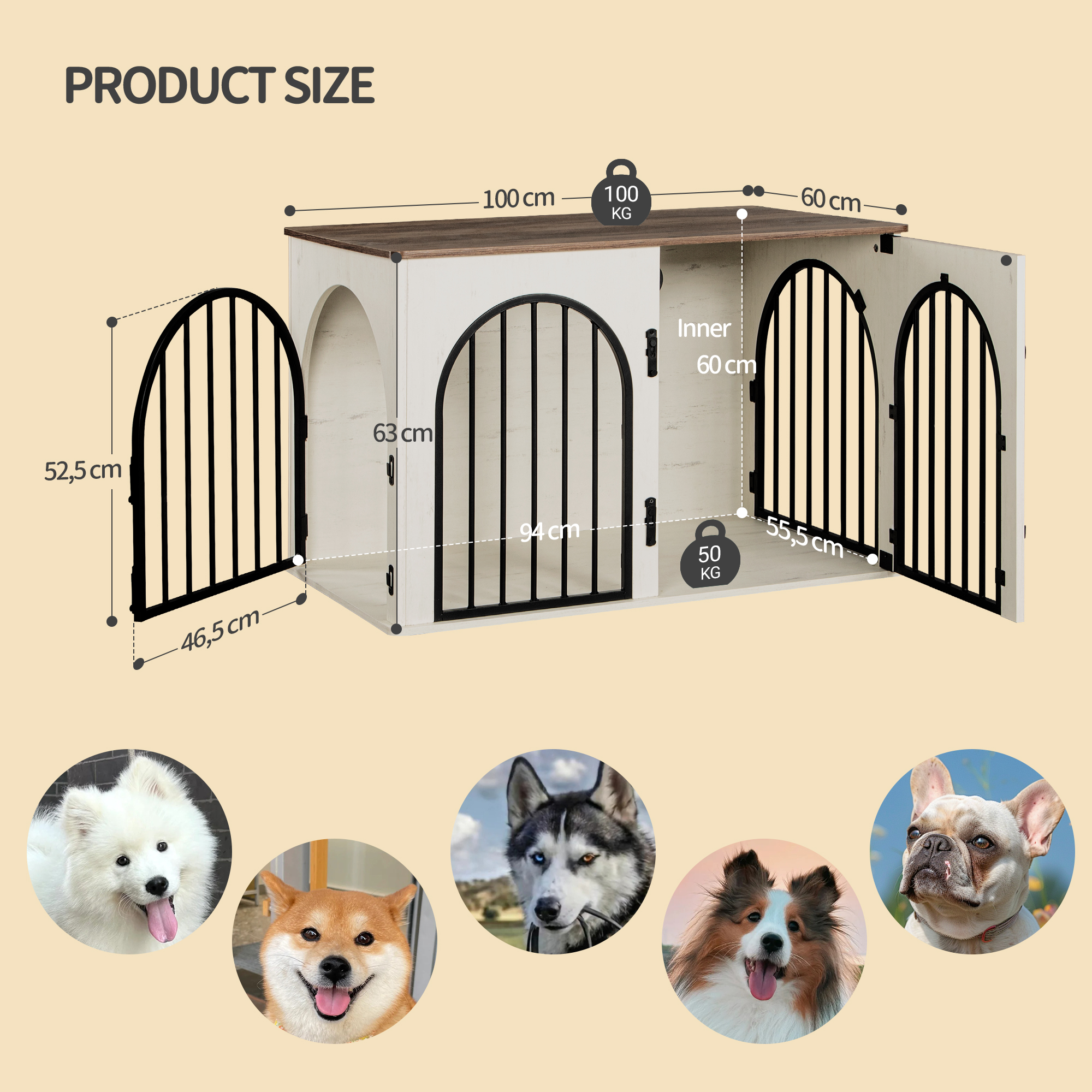 39.4" Dog Crate Furniture, Dog Kennel Indoor Arched Door Design for Small/Medium/Large Dog