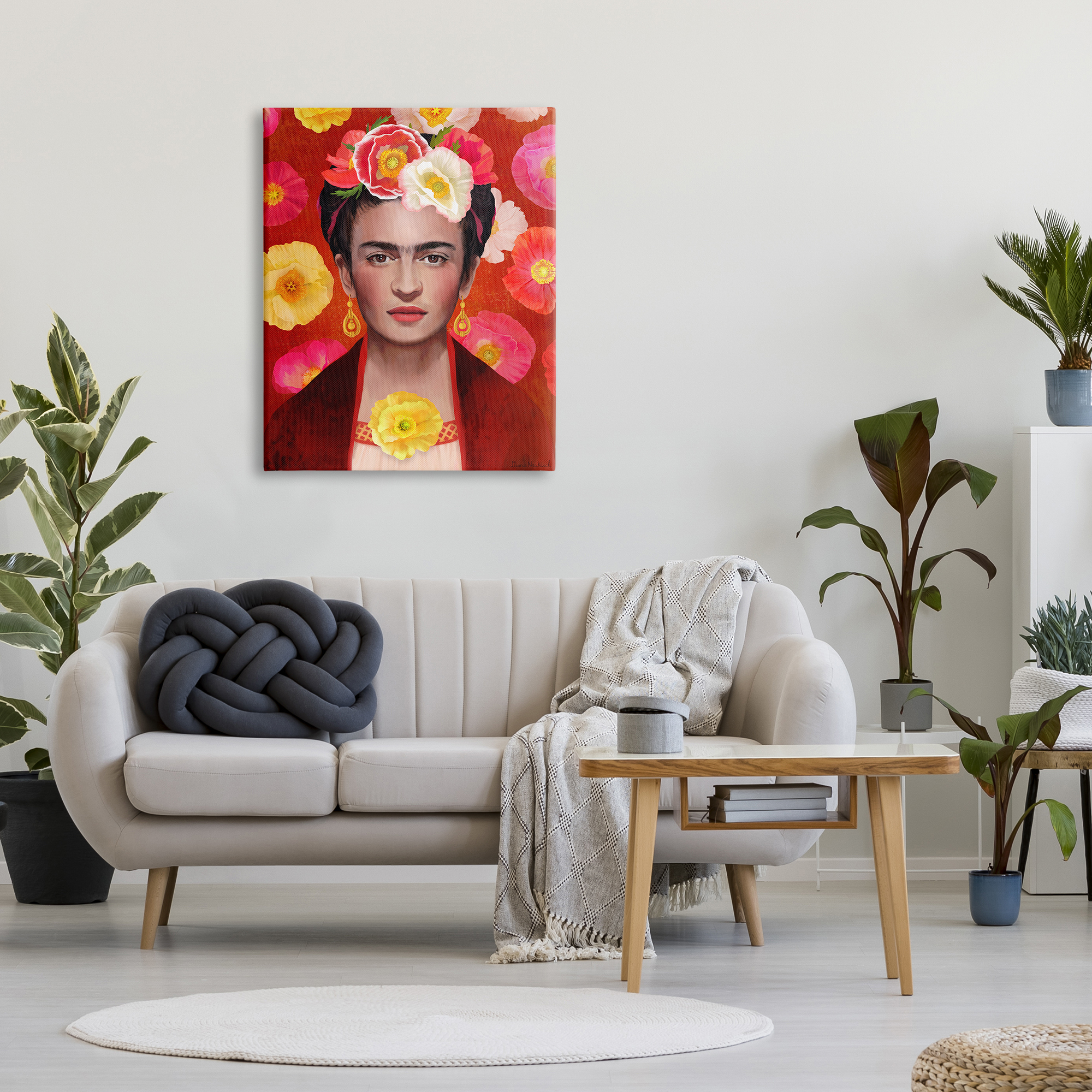 Stupell Industries Bold Frida Kahlo Portrait Floral Poppies Pattern Painting Gallery Wrapped Canvas Print Wall Art, Design by Diane Neukirch