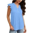 thumbnail image 5 of Fewfanhot Vest Tops for Women Summer Tops for Women Short Sleeve Shirts Dressy Pleated Tunic Casual V Neck Button Down Blouses, 5 of 9