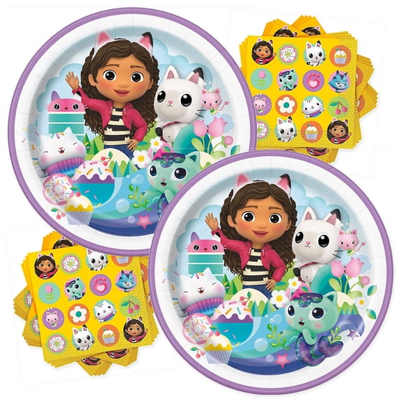 Gabby's Dollhouse Dinner Plates and Napkins Set for 16 Guests