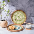 thumbnail image 7 of Laquedecraft 13.8' Wicker Round Rattan Mother of Pearl Serving Basket Tray for Décor Coffee Table | Large Boho Circle Woven Decorative Trays for Outdoor, Home, Kitchen Display (Green), 7 of 7