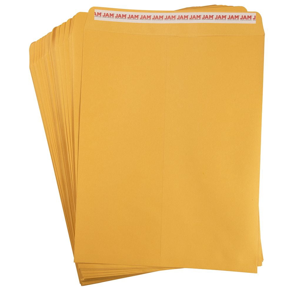 JAM Paper 12x15.5 Peel & Seal Brown Kraft Catalog Envelopes, 500 per Pack