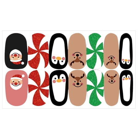 Tkrady 1 Sheets Christmas Full Wrap Nail Polish Stickers Self Adhesive Nail Full Cover Stickers Nail Decal Strips with Nail File Christmas Nail Design Decoration (H)
