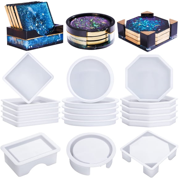 Moldes de resina para posavasos LET'S RESIN, 18 unidades de silicona con soportes