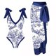 thumbnail image 1 of MKLEKYY Trajes De Baño Mujer Completo Women Vintage Abstract Floral Print 1 Piece Swimwear+1 Piece Cover Up Two Piece Vintage Print Swimsuit Monokini Bikini 2 Piece Swimsuits Two Piece Tankini Set, 1 of 5