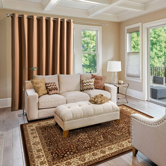 Floral Scroll Power-Loomed Indoor Area Rug with Border, 4' x 6', Mocha by Blue Nile Mills