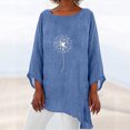 thumbnail image 2 of Pompotops Women's Tops Embroidered Round Neck Cotton Linen Large Short Sleeves Tops, 2 of 8
